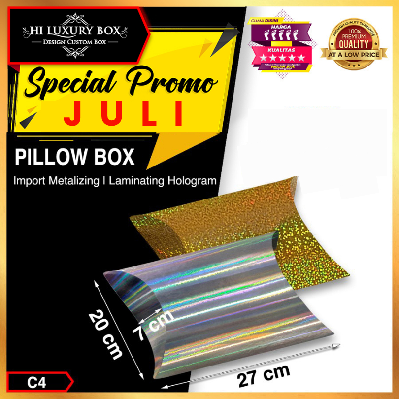 

Pillow Box | Gift Box | Hampers | Packaging | Kotak Kado Hadiah Souvenir Hologram Murah 27x20x7