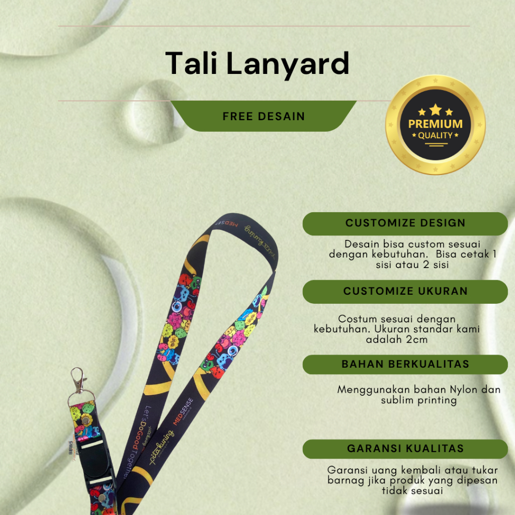 

Tali Lanyard Custom - Identitas Perusahaan/Event, Desain Gratis, Kualitas Premium