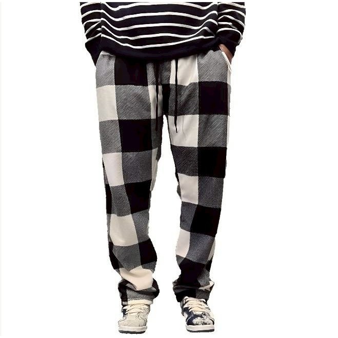 Long Pants Polar Tartan Flanel Kotak Unisex Pria dan Wanita - Putih