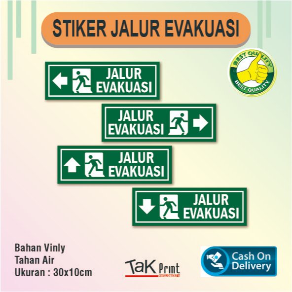 

Stiker Jalur Evakuasi Informasi Himbauan Arah Bahan Vinyl