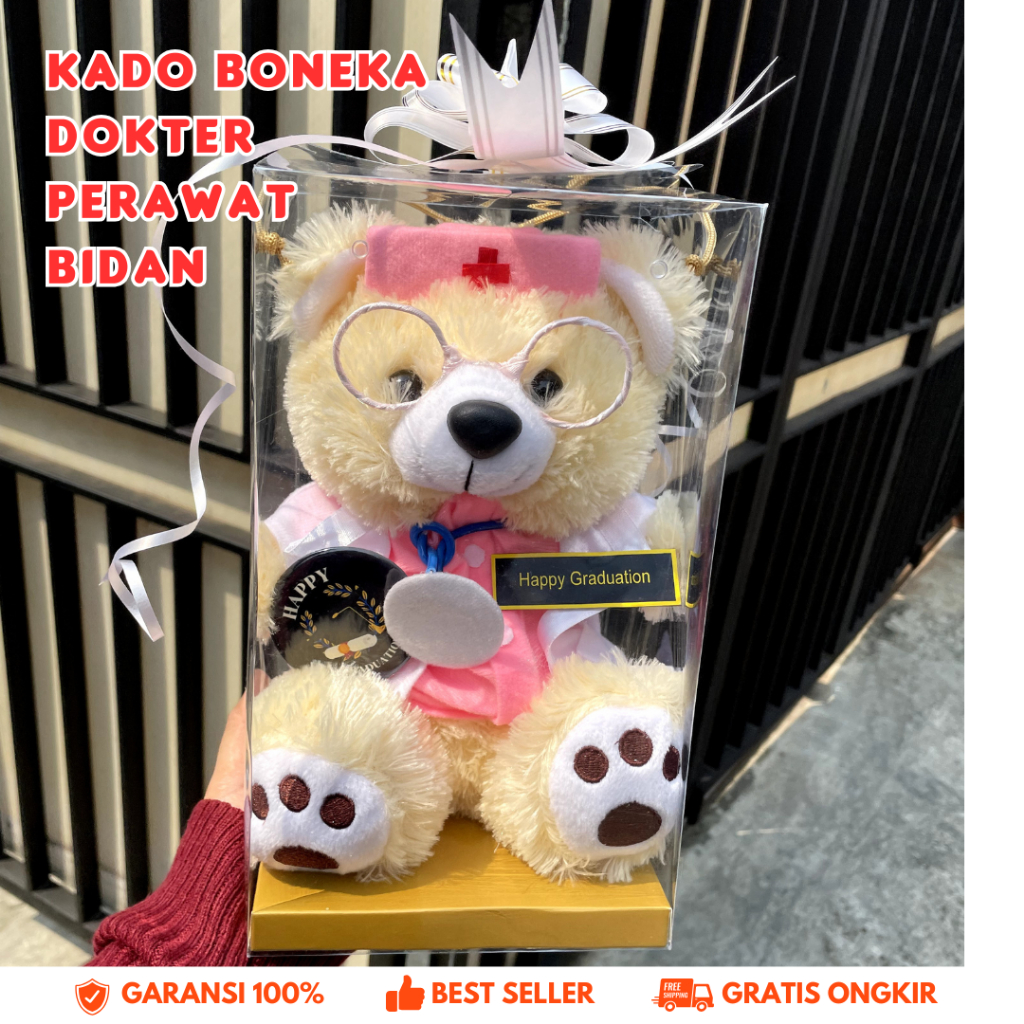 Kado Boneka Wisuda Dokter Bidan Perawat Hadiah Graduation Teddy Bear Box Mika Custom Nama Box Mika A