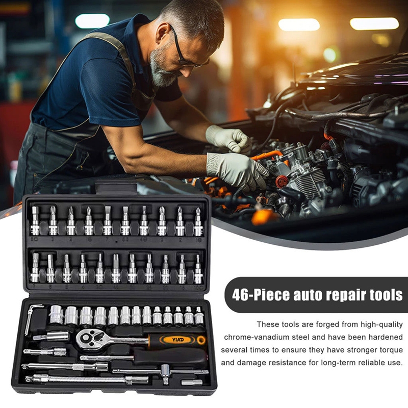 Kualitas Tinggi 46pcs / set Kotak Alat Set Perbaikan Sepeda Motor Mobil Alat Tangan Kit Alat Perbaik