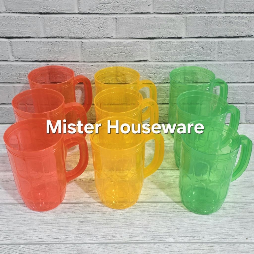 6 Pcs Gelas Cangkir Bir Plastik Bergagang GM Beer Teh Manis Mug Plastik