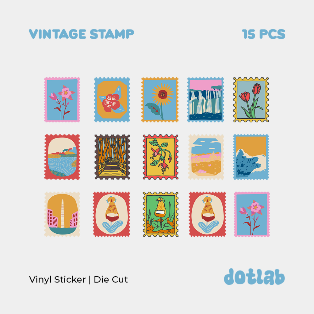 

DOTLAB STICKER PACK VINTAGE STAMP (15 PCS) | Sticker Tumbler | Stiker Laptop Koper Helm