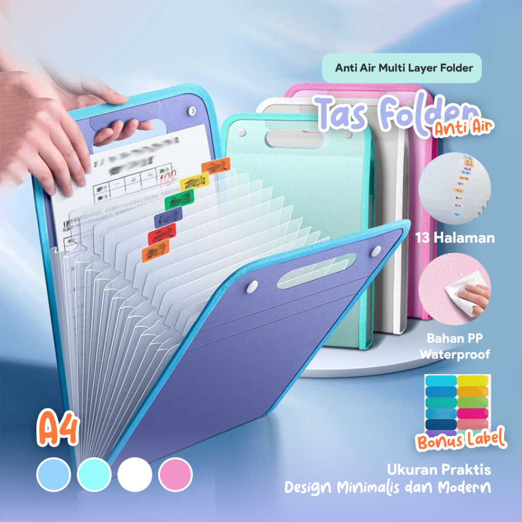 

Tas File Handle Warna Transparan Anti Air Multi Layer | Folder Tas File 13 Sekat Map | Tas Dokumen A4 Folder Map Kerja Document