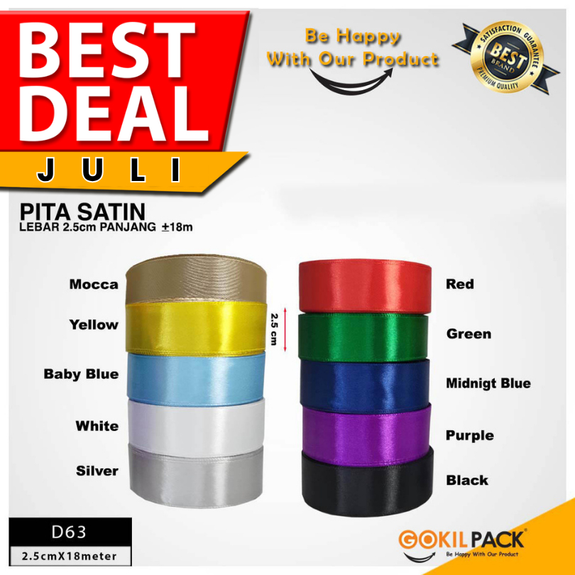 

Pita Satin Ribbon Kado 1 Inch (2.5 cm) / Panjang 18 Meter|D63