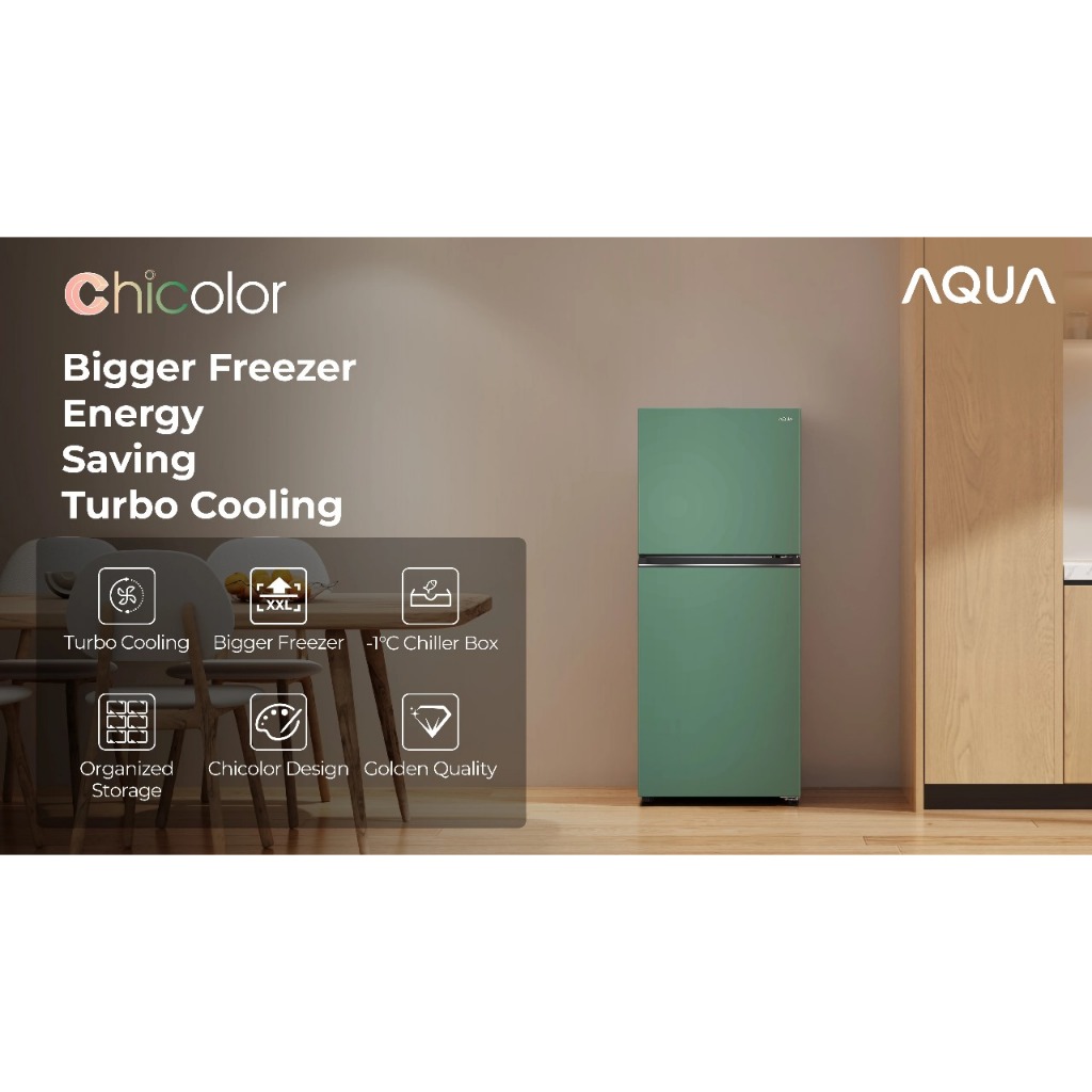 AQUA Elektronik AQR-DTM265CBP(ME) / (PE) Kulkas 2 Door 205L - Turbo cooling - Matcha / Pink Batam