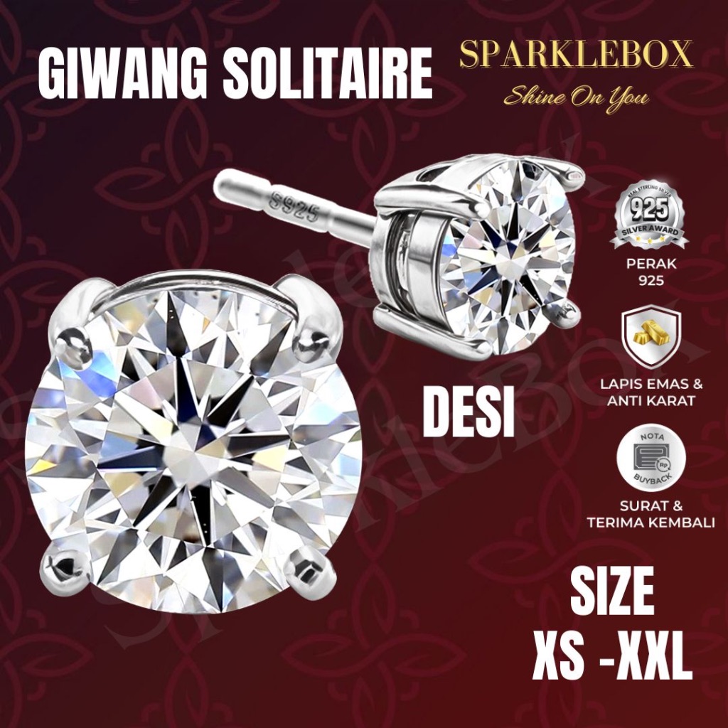 Anting Perak Asli / Anting Tusuk Perak / Anting Piercing / Giwang Perak Lapis Emas Putih - Sparklebo