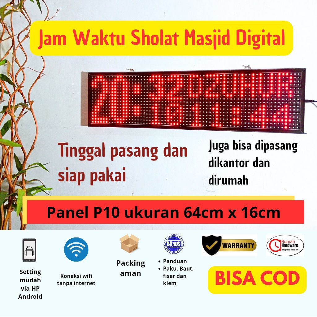 Jam Waktu Sholat Masjid Digital 2panel p10 merah