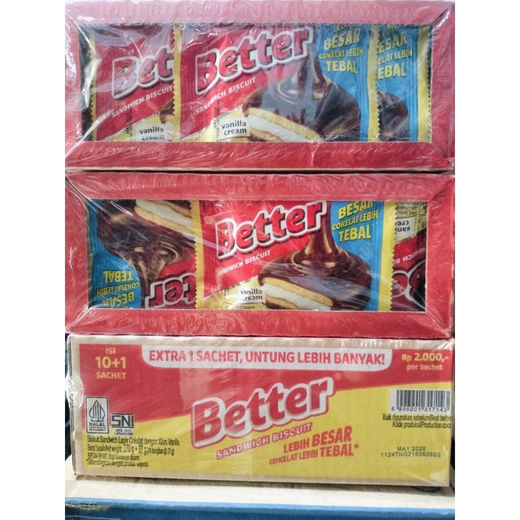 

DISKON 10% min.70rb Better Sandwich Biskuit isi 11@27gr