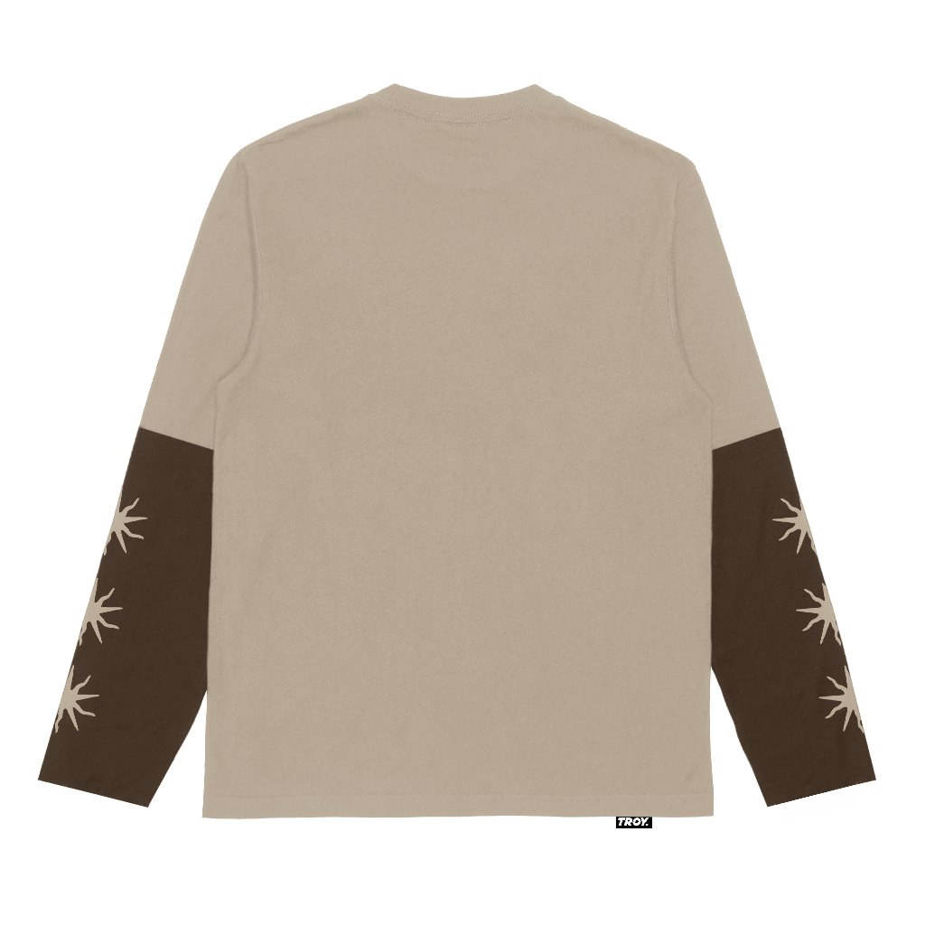Troy Company Double Sleeve Double Layer Vintage Longsleeve Tshirt Beige Toffee Surf Against DS 3166