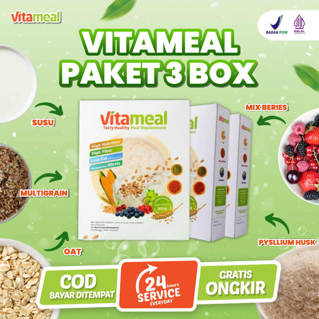 

PAKET VITAMEAL 3 BOX Sereal Solusi Diabetes Ampuh Bahan Alami Tanpa Efek Samping Menurunkan Kolesterol Kadar Gula Darah Asam Lambung Gerd Hipertensi Berat Badan Berlebih Diet Sehat VITAMIEL DIET