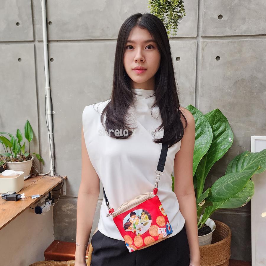 Tas Bahu Selempang ONDE Rengginang Parodi Kaleng Biskuit Mini Kecil tas untuk vape Flirty Shrelo
