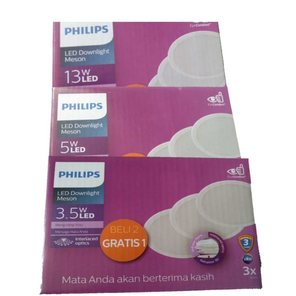 Lampu downlight plafon Philips Multipack Downlight Meson Philips 3.5W, 5W, 13W, 21W Warna Putih ISI 