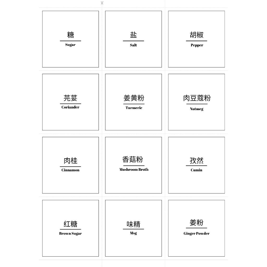 Sticker Label Bumbu Dapur/botol laundry Minimalis A4 MANDARIN-INGGRIS