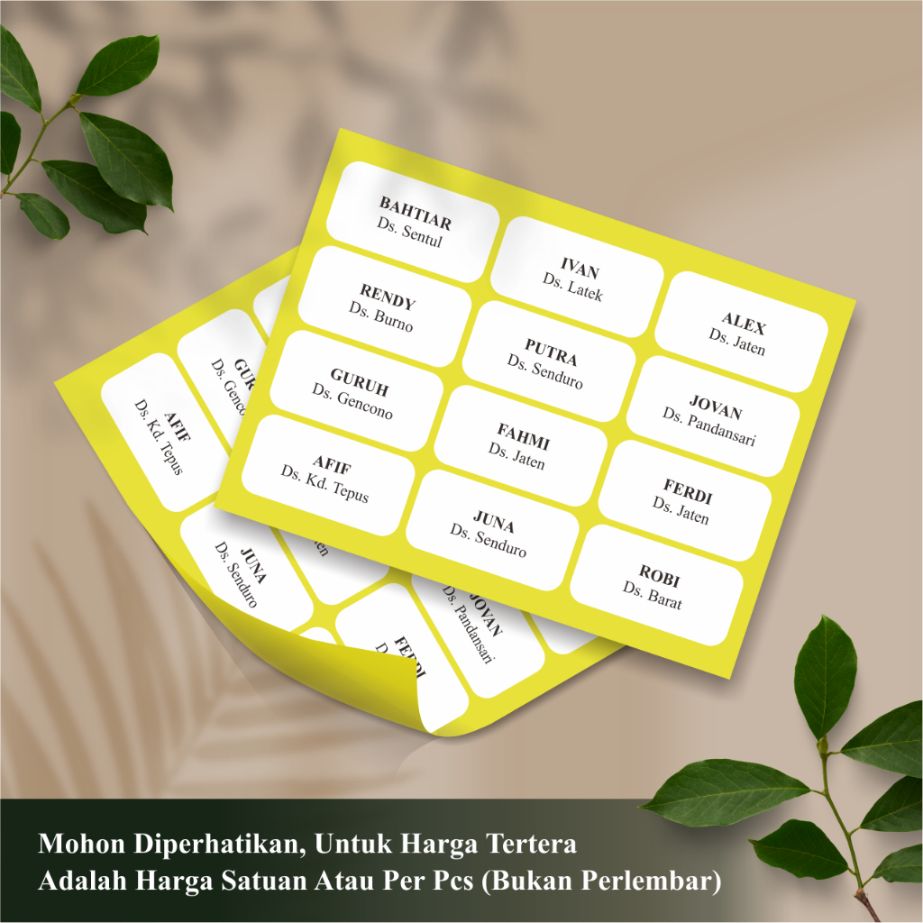 

LABEL NAMA UNDANGAN (UKURAN = 103 / 3,2 X 6 ,4 CM)
