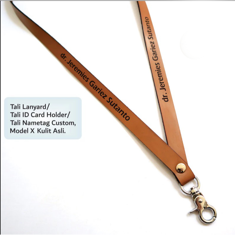 

lanyard id card kulit asli / tali id card kulit asli free ukir nama dan logo