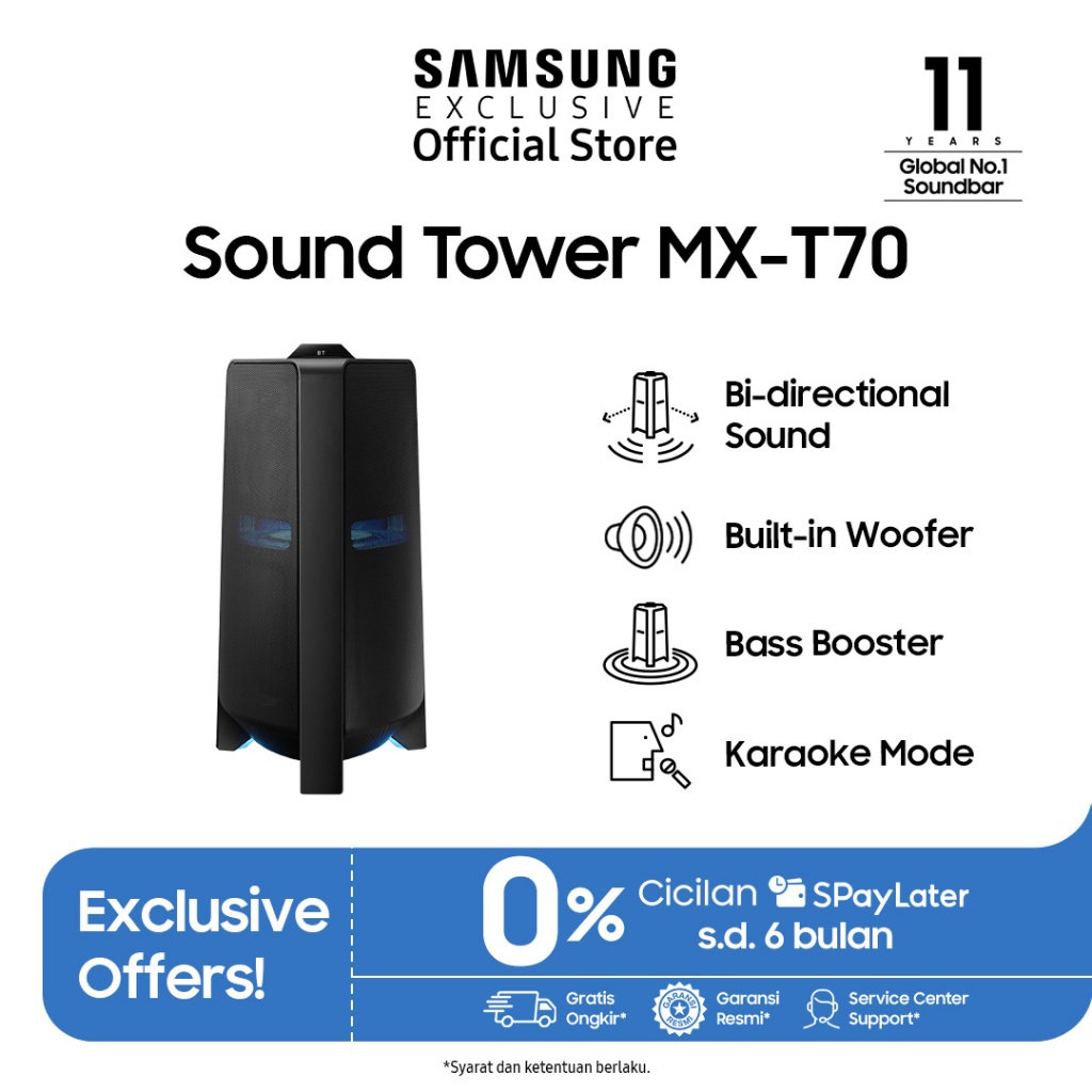 Samsung Sound Tower MX-T 70 | Bass Booster | Bi-directional Sound | Built-in Woofer