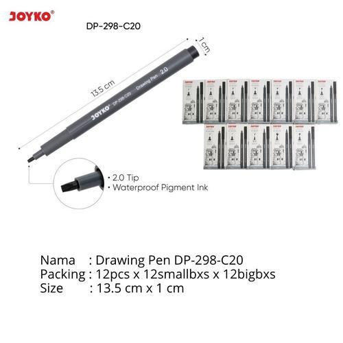 

Drawing Pen Joyko DP-298-C20 Hitam ( 1 box / 12 pcs ) / Pena Gambar Waterproof Pigment Ink
