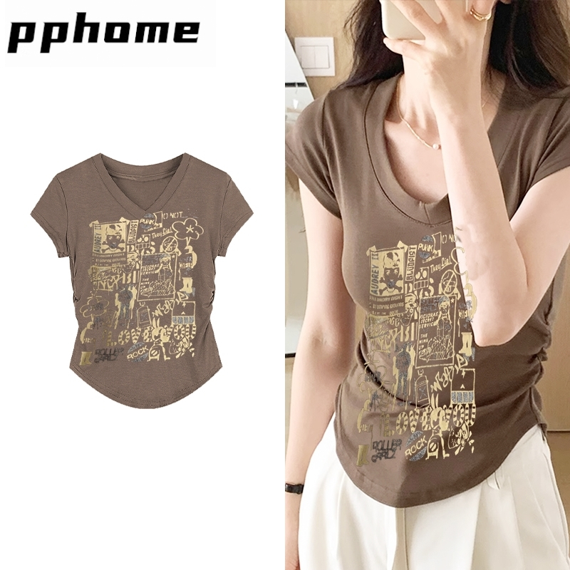 BAJU KAOS WANITA KOREA POLOS MOTIF GAMBAR PILOX ATASAN CROPTOP WARNA COKLAT TUA SLIMMING FIT