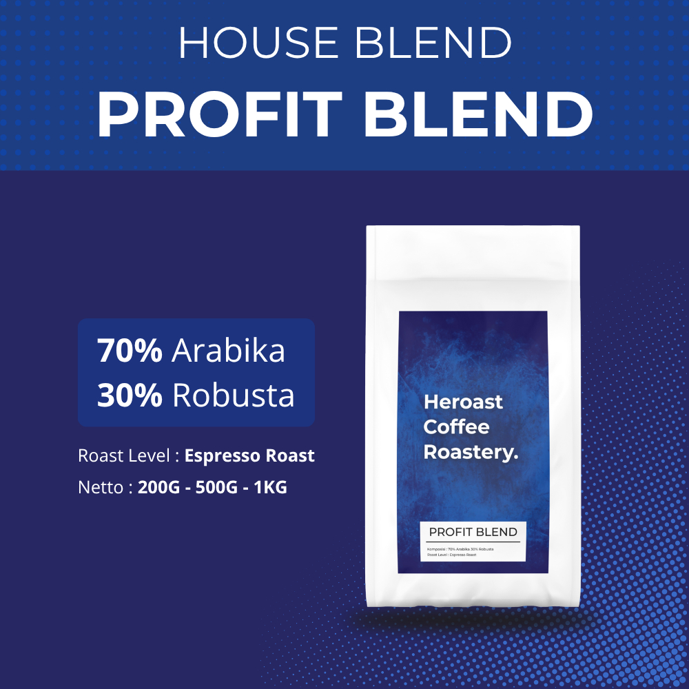 

Heroast Coffee Roastery - Biji Kopi Espresso PROFIT BLEND | 70% Arabika 30% Robusta | House Blend Kopi Susu Arabika Robusta | Roast Level Medium To Dark