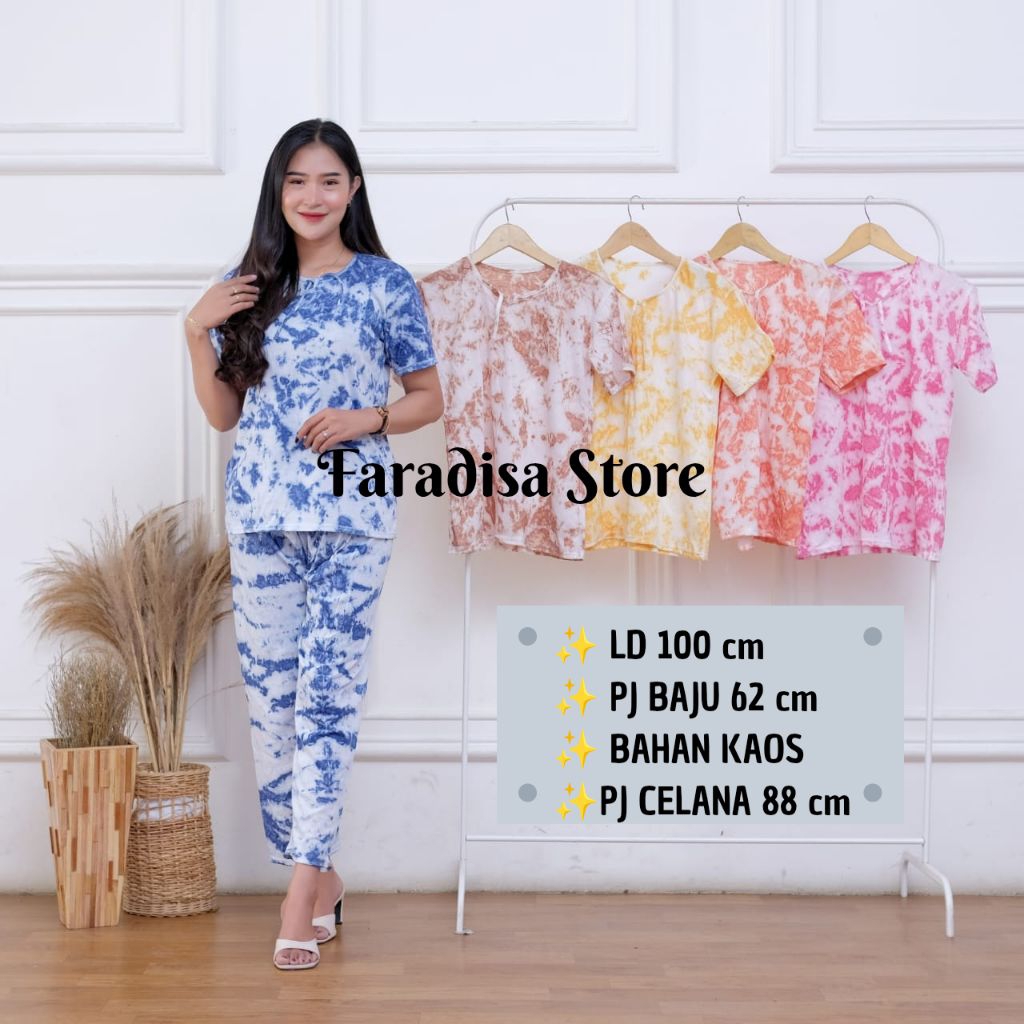 SETELAN BAJU WANITA KEKINIAN TIE DYE KAOS dan CELANA PANJANG PAKAIAN SANTAI BUSANA RUMAHAN HOMEDRESS