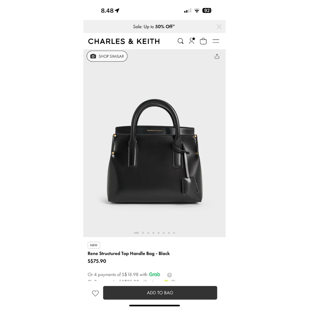 Rene Structured Top Handle  - Black