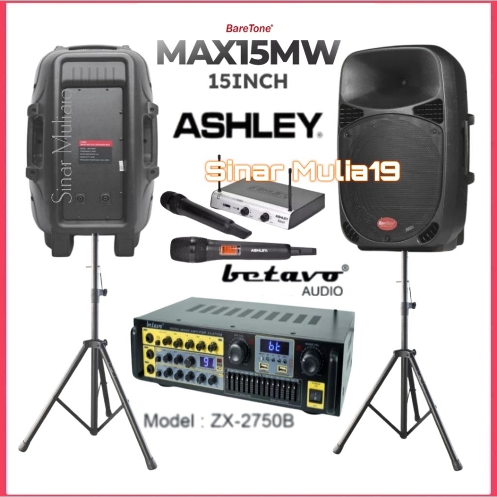 Paket Karaoke Speaker 15 Inch BareTone Amplifier Betavo ZX-2750B [ Support Effect Reverb ] 2 Unit