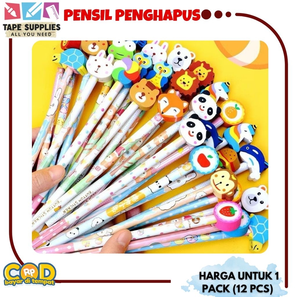 

(12PCS) Pensil + Penghapus Karakter / Pencil Tulis Motif / Pensil Tulis Murah