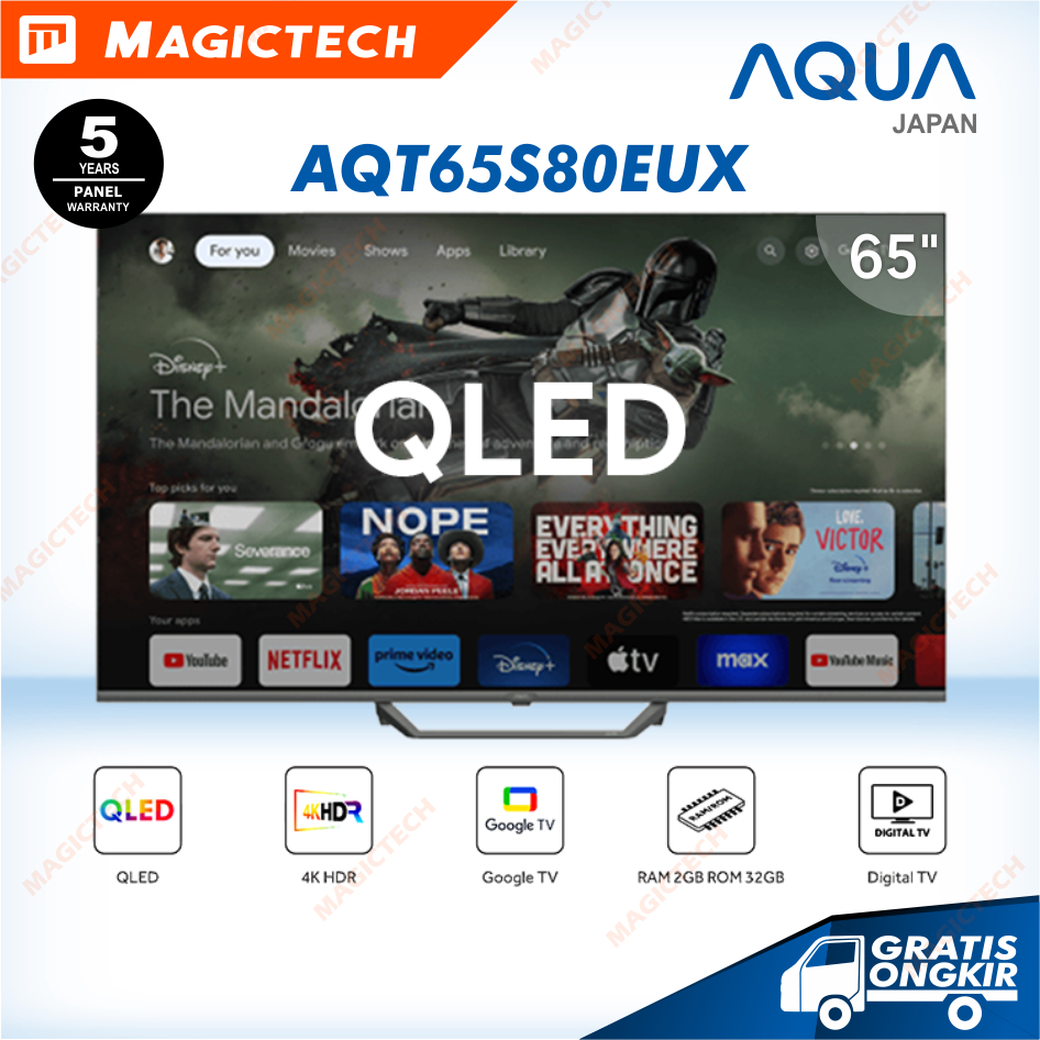 QLED TV AQUA 65 Inch / 65" AQT65S80EUX SMART GOOGLE TV 4K UHD HDR DIGITAL TV