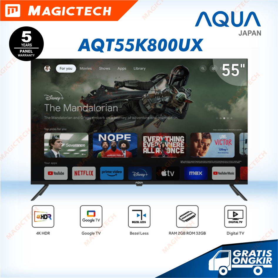 TV AQUA 55 INCH / 55" AQT55K800UX SMART GOOGLE TV 4K UHD HDR 55K800UX