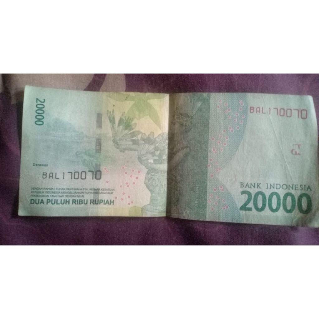 Koleksi Seri Unik BAL1 70070 Uang Kertas Rp 20.000 (dua puluh ribu rupiah) satu lembar