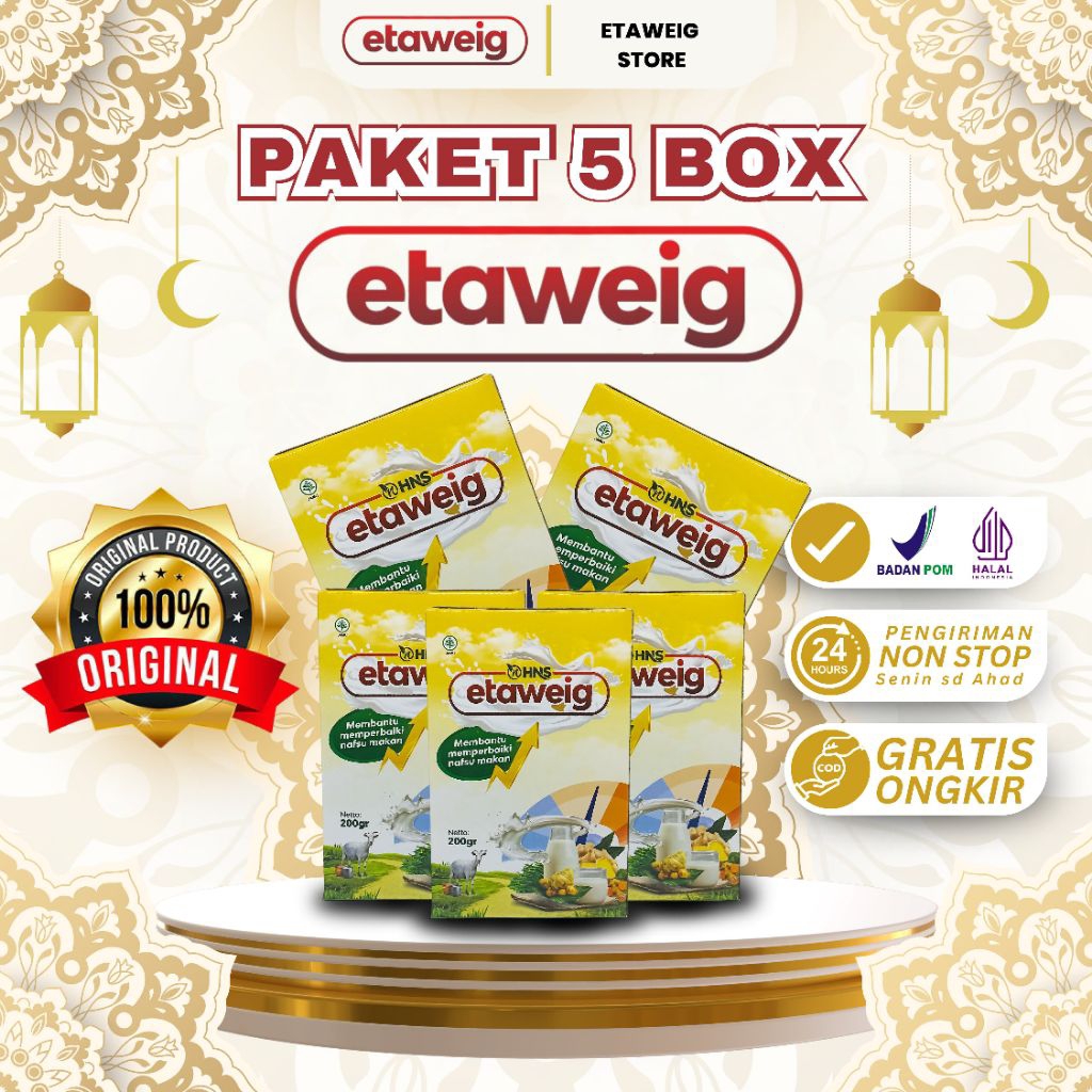 

Susu Kambing Etaweig - Susu Bubuk Penggemuk Penambah Berat Badan dan Nafsu Makan Original BPOM 5 BOX