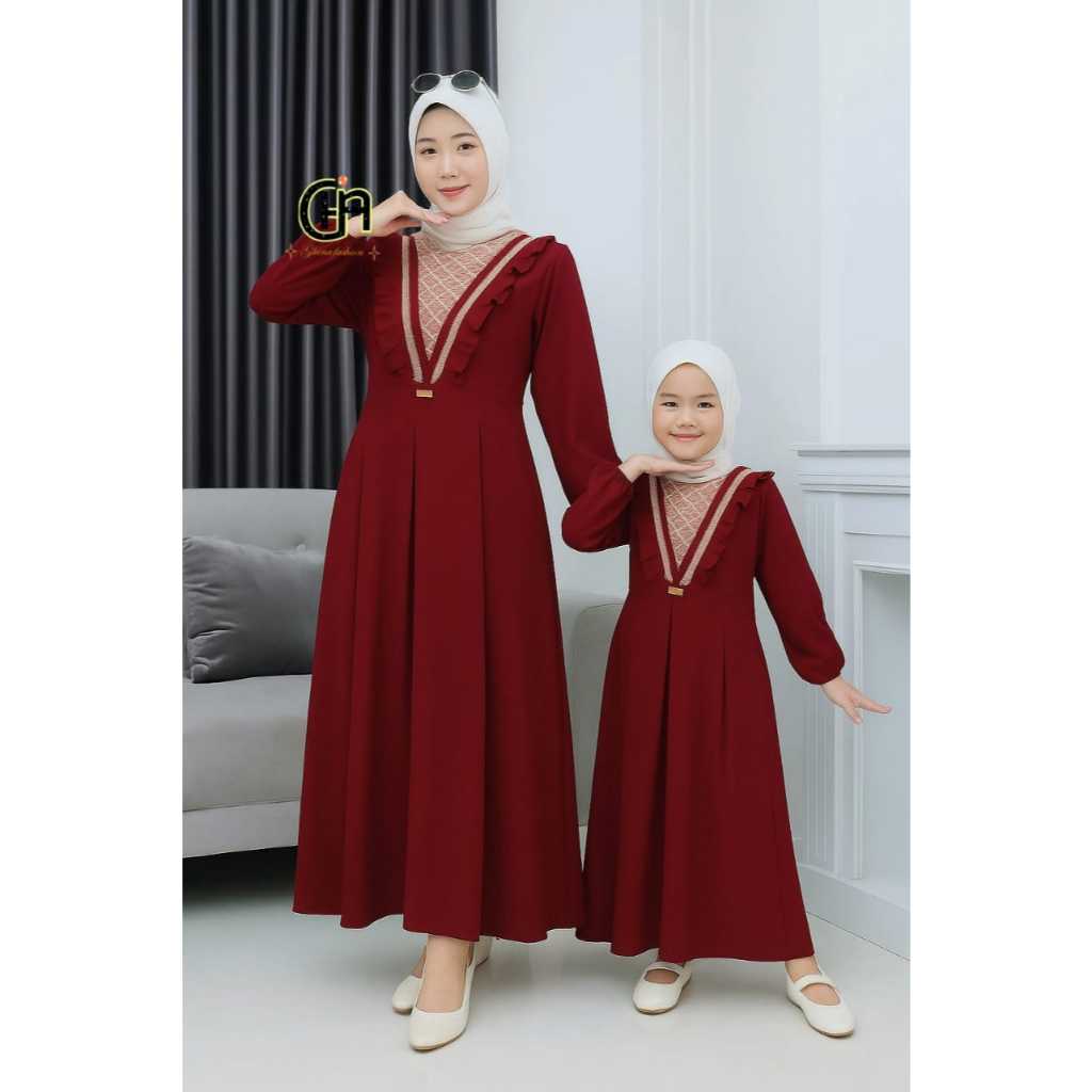 Gamis couple ibu dan anak crinkle Airflow Premium / Gamis lebaran Bahan crincle
