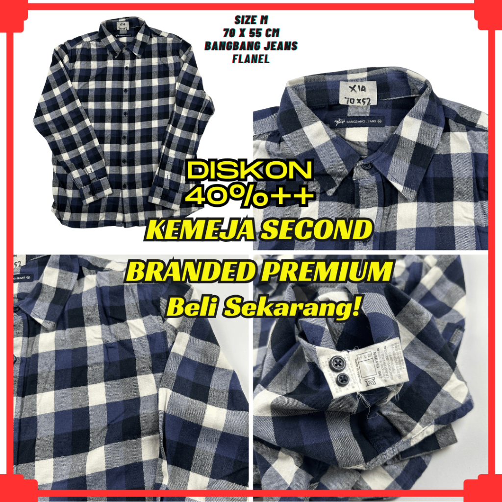 BANGBANG JEANS X14 Size M Kemeja Flanel Kemeja Lengan Panjang Kemeja Casual Kemeja Second Kemeja Sec