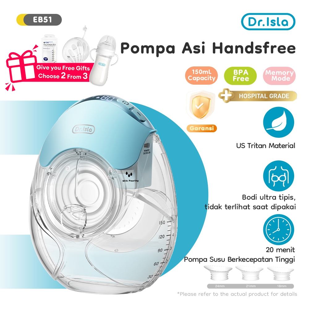 Dr.isla Pompa Asi Elektrik Handsfree Tritan Material Ekstra Tipis  Efficient Breast Pump EB51