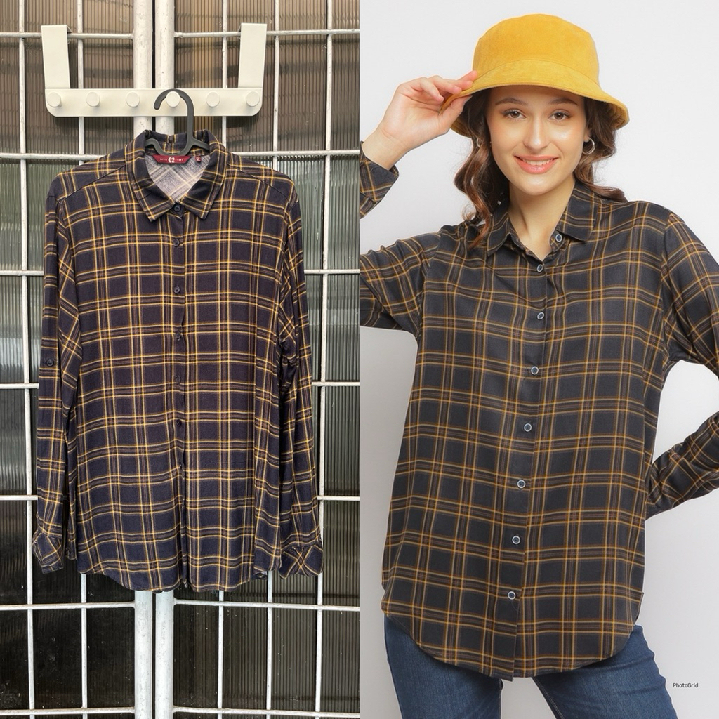 [PRELOVED] Navy Plaid Shirt Kemeja Wanita by C2 Outfitters
