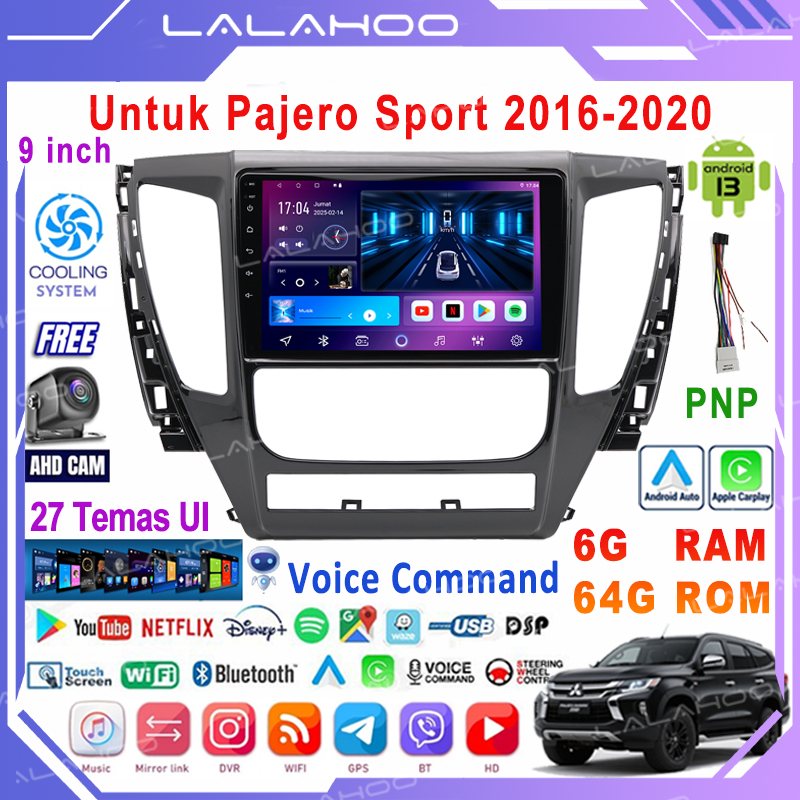 LALAHOO Untuk Pajero Sport 2008-2020  8G+128G Android 14 Head Unit Termasuk Frame/PNP Soket 9 Inch I