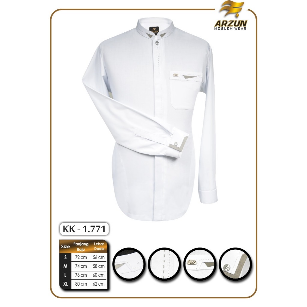 Kemeja Koko Premium Arzun Baju Koko Putih Panjang Manset