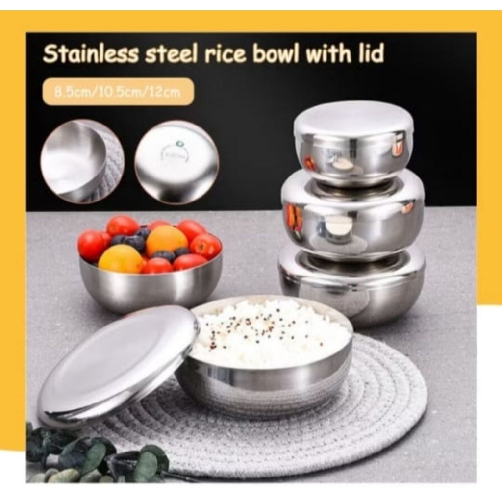 

Korean Rice Bowl/Mangkok Makanan/Stainless Steel Rice Bowl Whit Lid