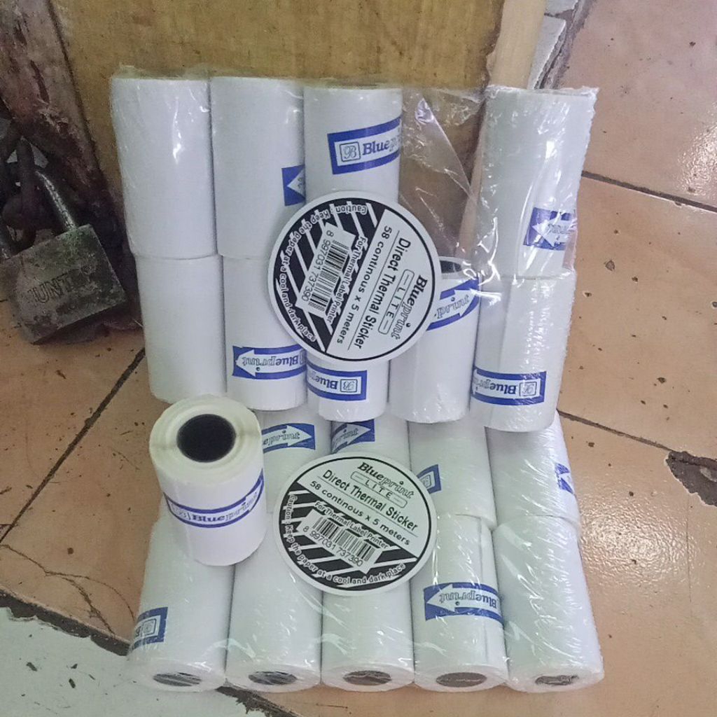 

blue print direct thermal sticker 58 continous x 5 meter / pcs