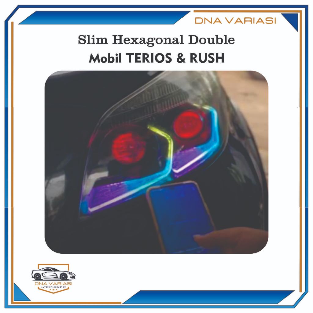 Slim Hexagonal Double Frame DRL Headlamp Mobil Running Sein LED RGB Lampu Depan Mobil Terios