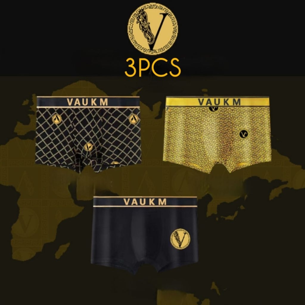 3pcs Celana Dalam Pria Boxer Vintage Golden dengan 2 magnet kesehatan