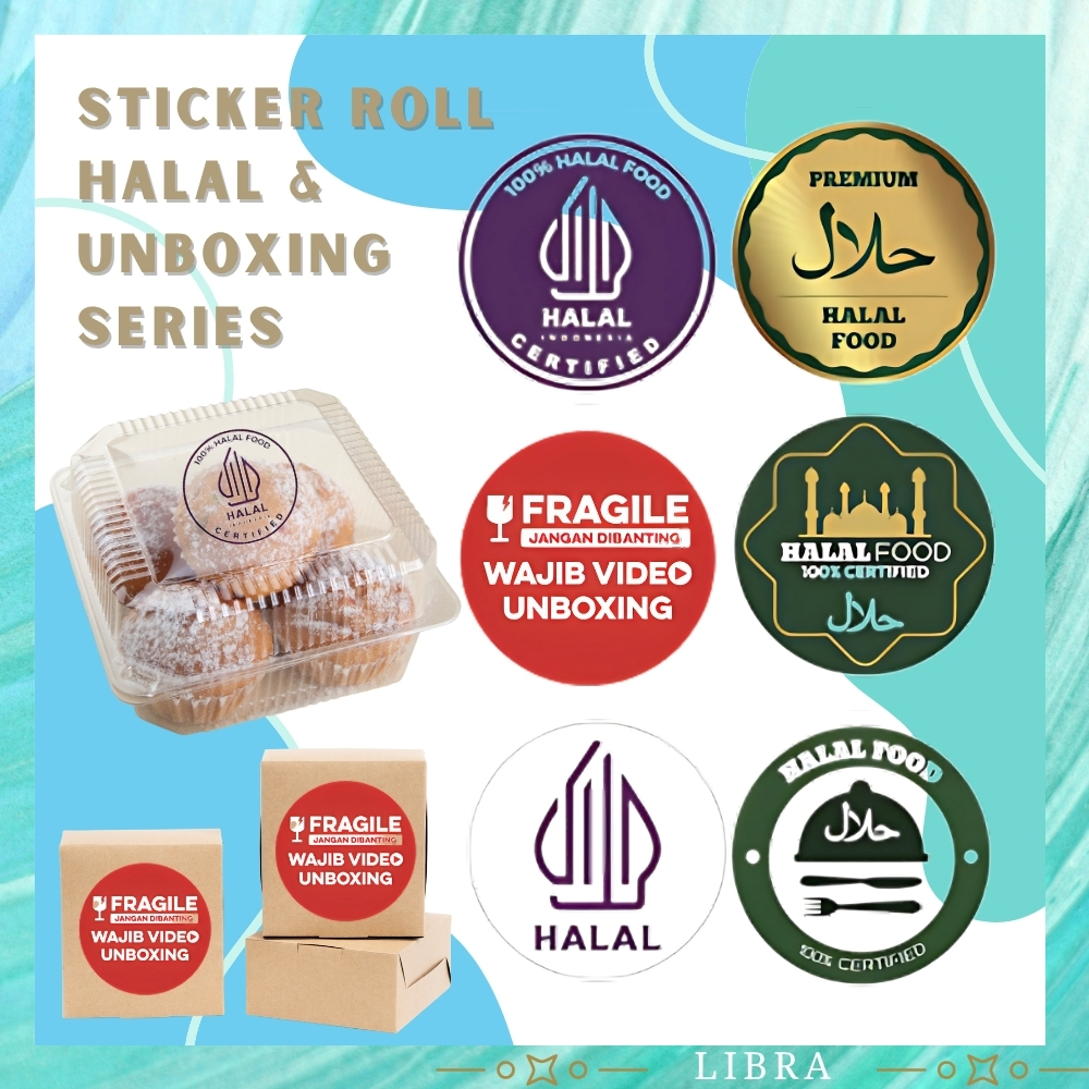 

☍ on.libra ☍ Sticker Roll 500pcs – Label Kemasan Halal, Fragile, Unboxing 25mm SS001