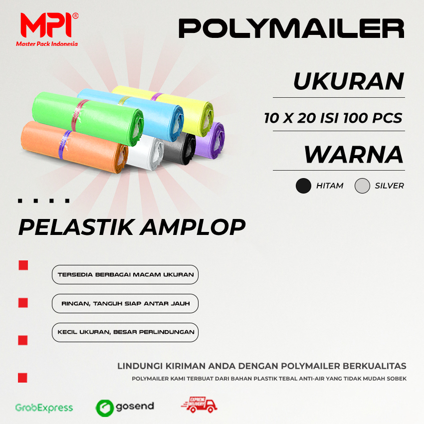 

MPI POLYMAILER - PLASTIK AMPLOP 10X20CM WARNA - KANTONG PLASTIK LDPE ISI 100 PCS