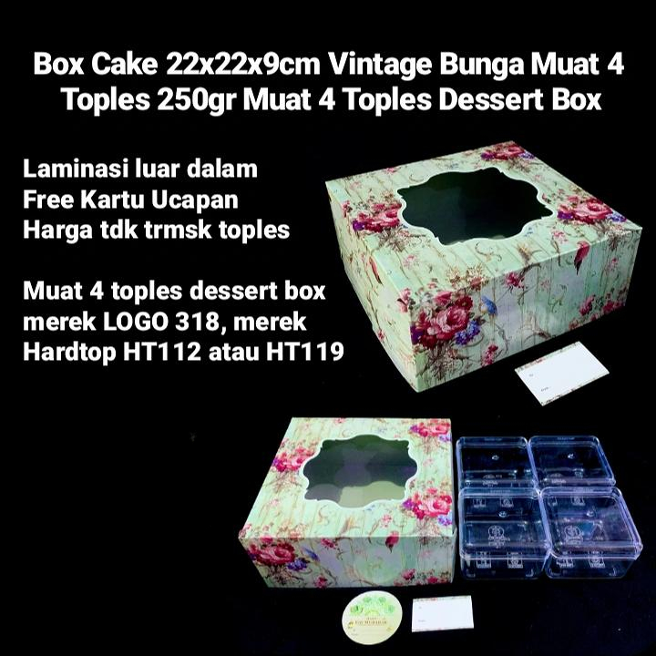 

Box Cake Vintage Bunga Muat 4 Toples 250gr Box Hampers Ukuran 22x22x9cm Isi 10pcs