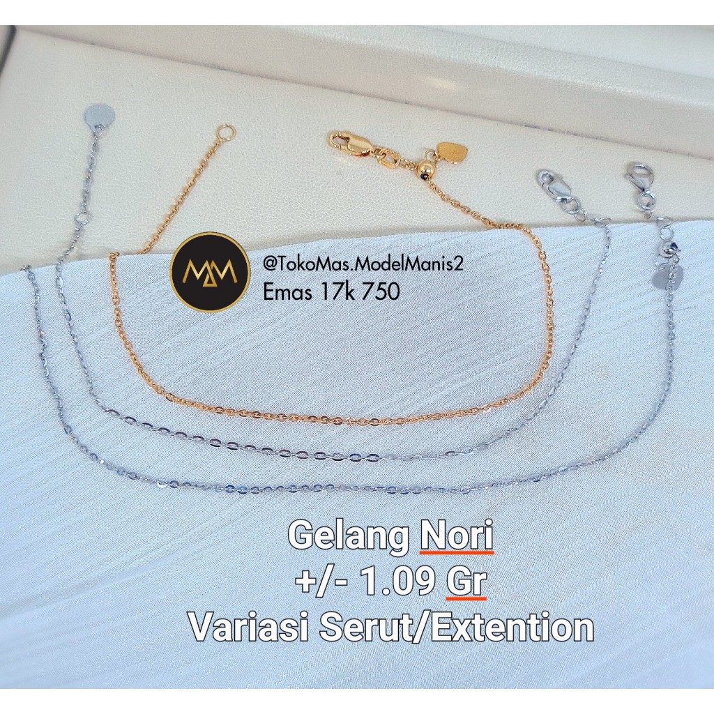 Gelang serut/extention nori kilap emas putih rosegold si 750 kadar 18 K