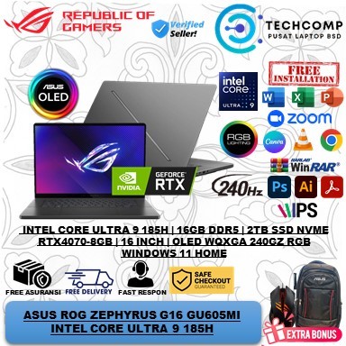 Laptop Asus ROG Zephyrus G16 GU605MI Core Ultra 9 185H RTX4070-8GB 16GB  2TB 16'' WQXGA OLED Win11