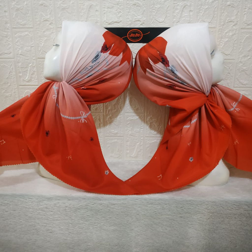 JILBAB SEGIEMPAT VOAL PREMIUM MOTIF MERAH PUTIH / KERUDUNG MOTIF TERBARU /