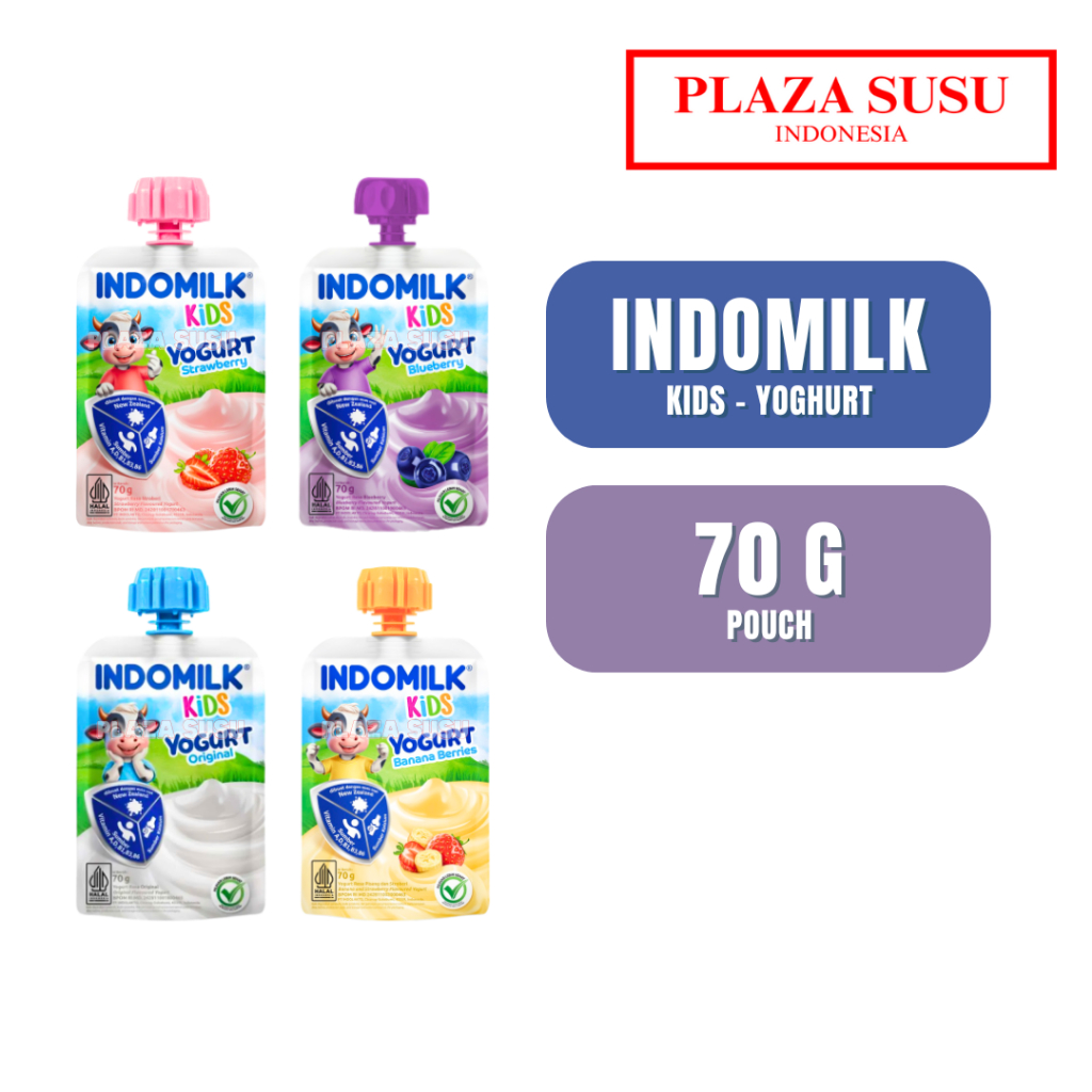 INDOMILK KIDS YOGHURT 70G POUCH RASA STRAWBERRY/BLUEBERRY/BANANA BERRIES/ORIGINAL